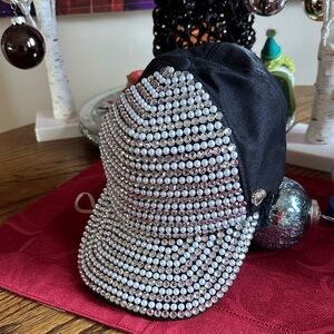 Juicy Couture Black Cap with Rhinestone & Pearl BLING